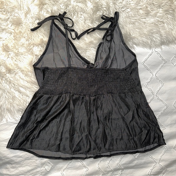 SHEIN | Curve Faux Button Tie Front Straps V Neck Peplum Metallic Tank Blouse - Picture 7 of 13